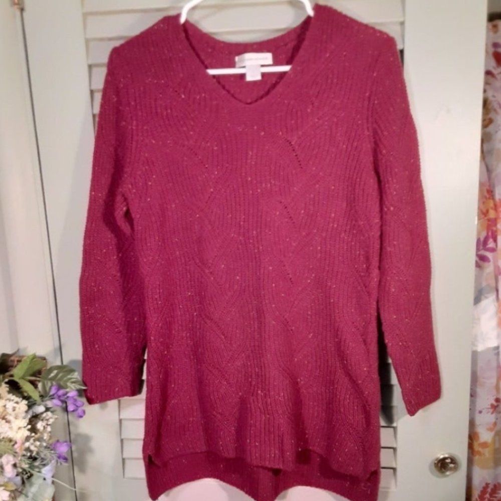 Christopher & Banks women's raspberry marled cable knit tunic sweater sz Large
